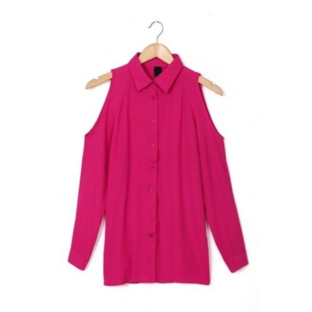Chiffon Open Shoulder Button Down Shirt